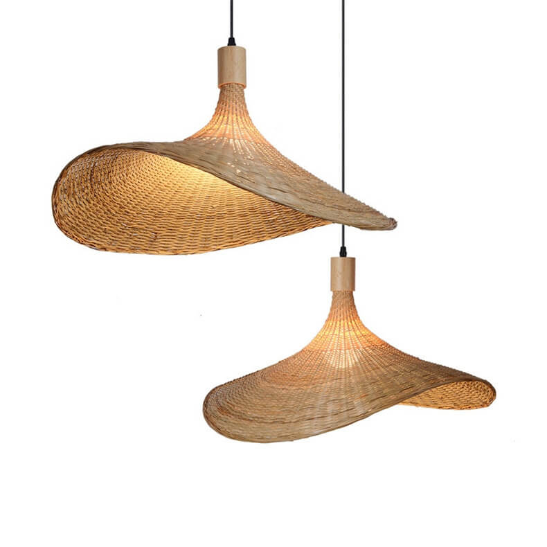 Woven Bamboo Pendant Light - 1-Light Straw Hat Design, Rustic Home Decor, Boho Lighting