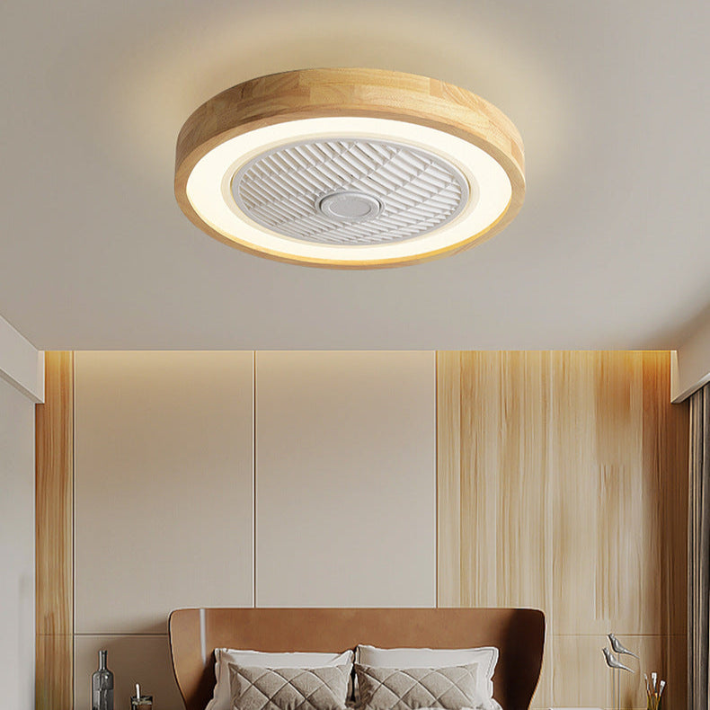 Modern Minimalist Wood Geometric LED Ceiling Fan Light