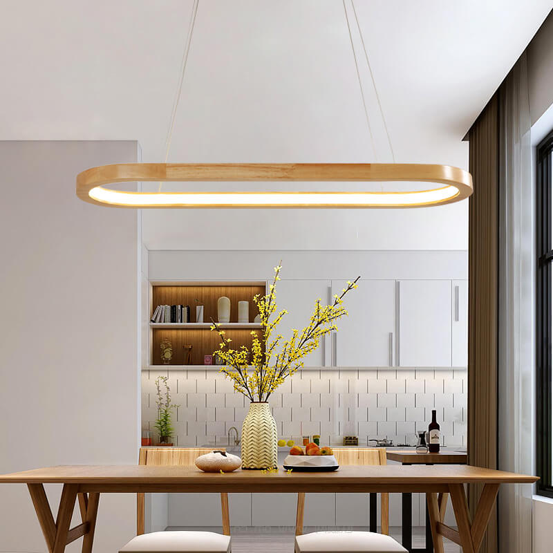 Modern Minimalist Wooden LED Chandelier - Round 1-Light Lighting Fixture
