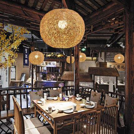 Rattan Weaving Beige Globe Pendant Light 1-Light Fixture