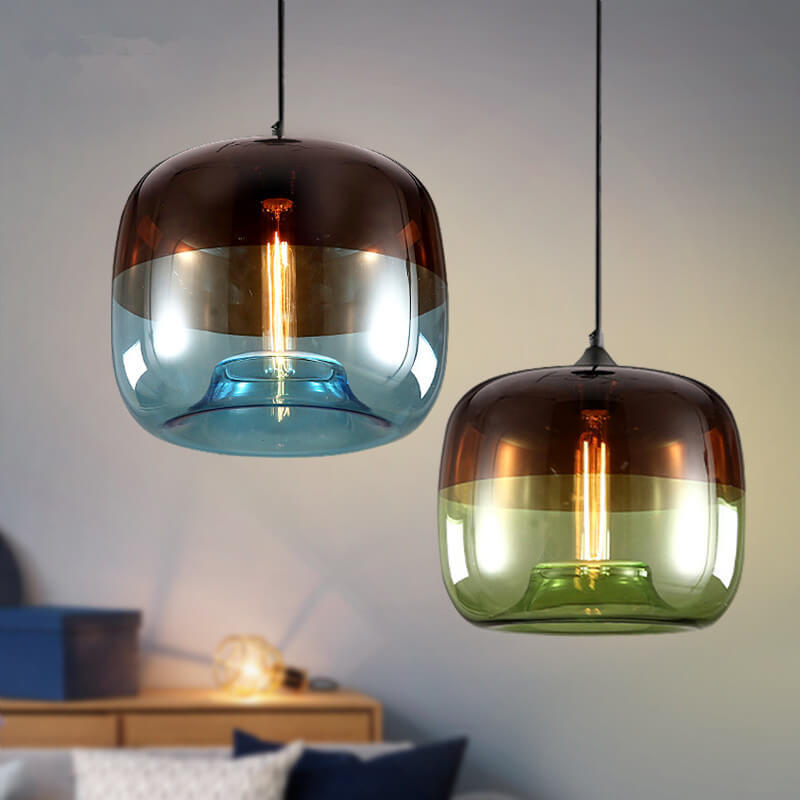 Retro Colorful Drum Pendant Light - 1-Light Glass Fixture for Stylish Home Decor