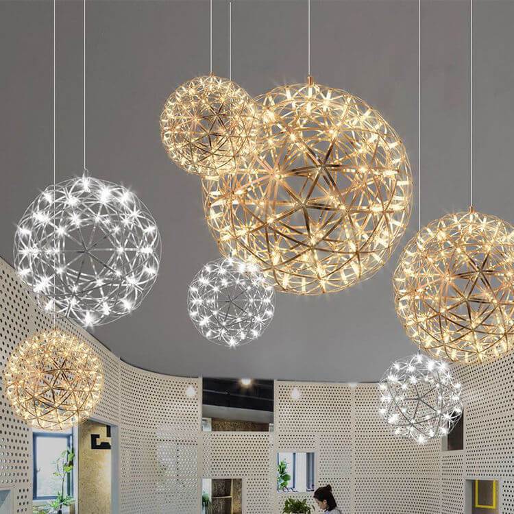 Contemporary Iron 12-Light LED Firework Pendant for Living Room