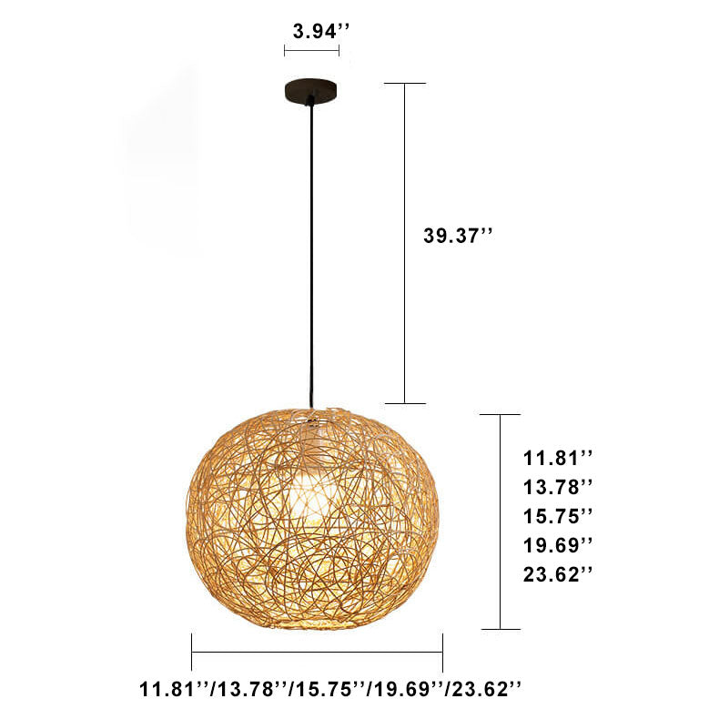 Rattan Weaving Beige Globe Pendant Light 1-Light Fixture