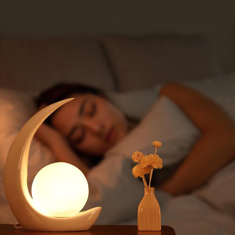 Creative Crescent Night Resin 1-Light Table Lamp - Decorative Bedside Lighting, Unique Modern Home Decor, Stylish Nightstand Lamp for Bedroom, Living Room, and Office, Warm Ambient Light, Gift Idea for Home Decoration