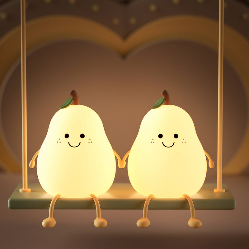 Creative Fruit Pear Silicone LED Night Light USB Table Lamp Soft Glow Rechargeable Nursery Light Kids Bedroom Decor Battery Operated Portable Nightlight Safe Touch Dimmer Mood Lighting Eco-Friendly Gift