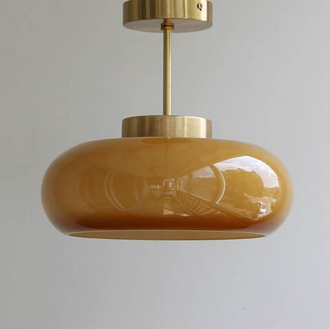 Vintage Brass Yellow Glass Semi-Flush Mount Ceiling Light