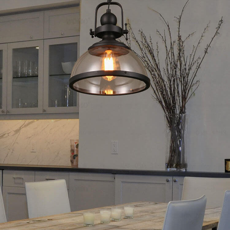 Retro Glass Shade Pendant Light - 1-Light Single Dome Fixture, Vintage Style Ceiling Lighting