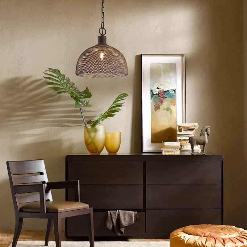 Retro Rustic Wrought Iron Half Round 1-Light Pendant Light