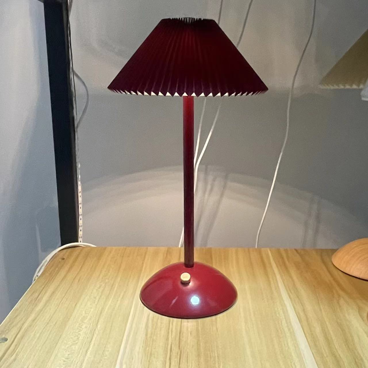 Contemporary Scandinavian Rechargeable Iron Fabric Conic Pleated 1-Light Table Lamp Bedside Modern Design Portable Nightstand Lighting Stylish Minimalist Home Decor Eco-Friendly Rechargeable LED Lamp Perfect for Bedroom Living Room Office Accent Light
