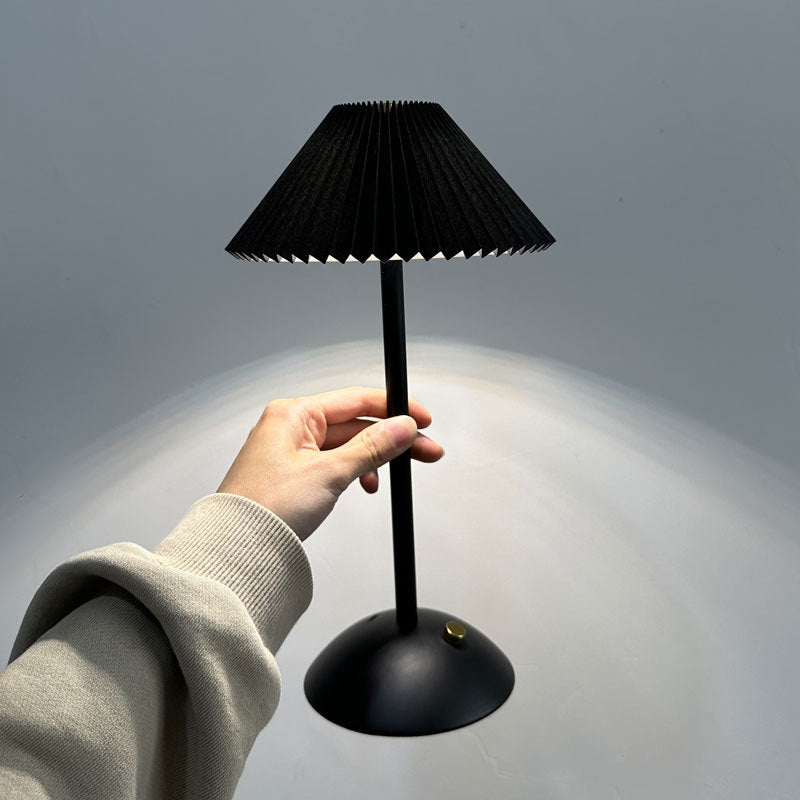 Contemporary Scandinavian Rechargeable Iron Fabric Conic Pleated 1-Light Table Lamp Bedside Modern Design Portable Nightstand Lighting Stylish Minimalist Home Decor Eco-Friendly Rechargeable LED Lamp Perfect for Bedroom Living Room Office Accent Light