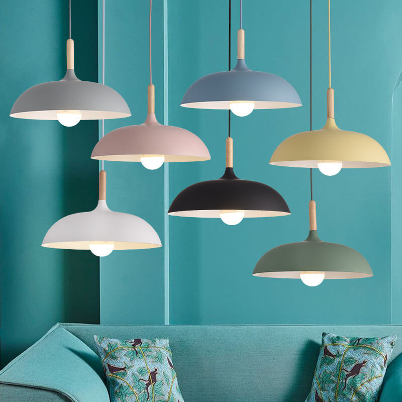 Modern Metal Wooden Dome Pendant Light - 1-Light Ceiling Fixture