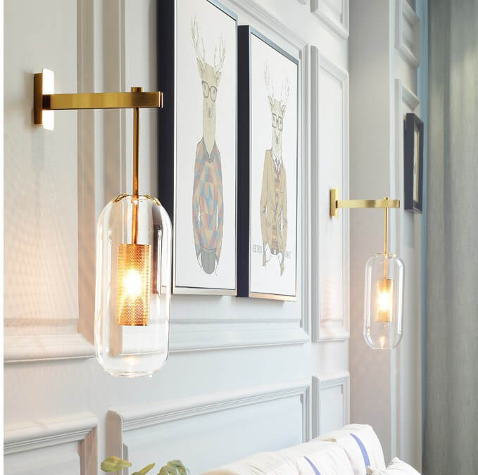 Modern Minimalist Clear Glass Cylinder Wall Sconce - 1-Light Lamp for Living Room