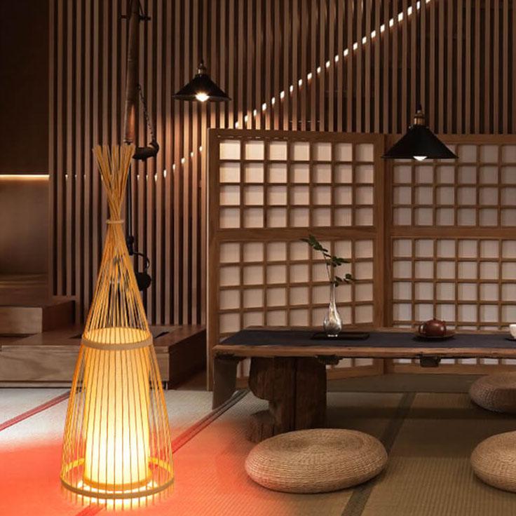 Bamboo Weaving Hut Shaped Floor Lamp - 1-Light Natural Décor