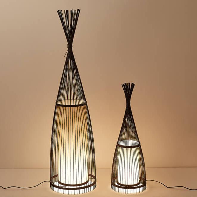 Bamboo Weaving Hut Shaped Floor Lamp - 1-Light Natural Décor