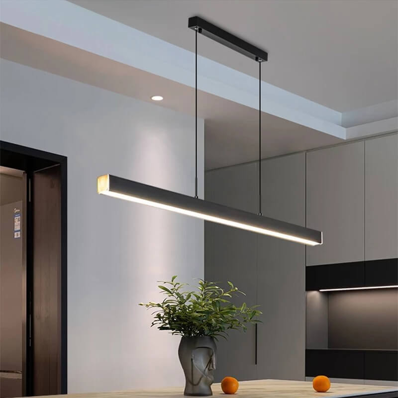 Modern Minimalist Long Strip LED Pendant Light - Sleek Lighting Solution for Home & Office, Energy-Efficient Design, Adjustable Height, Stylish Illumination