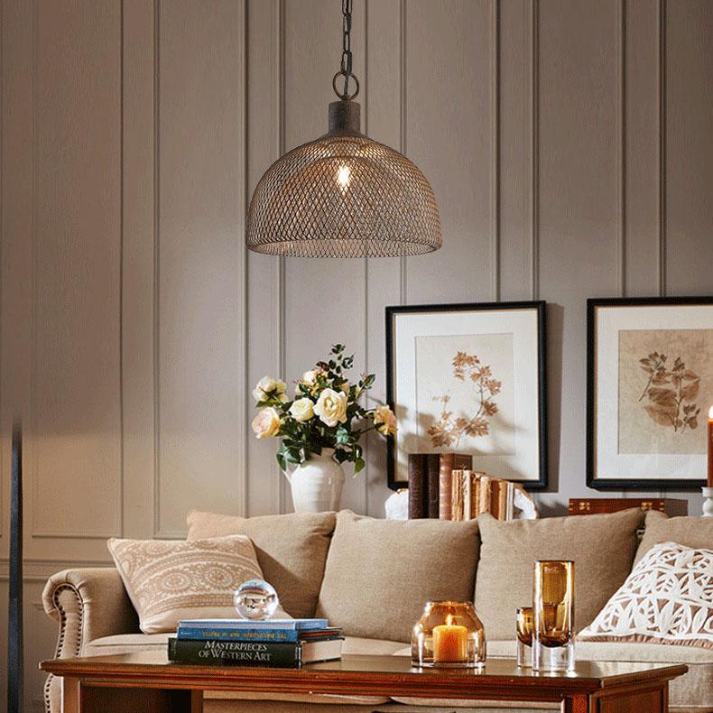Retro Rustic Wrought Iron Half Round 1-Light Pendant Light