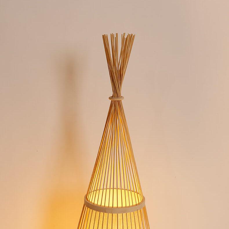 Bamboo Weaving Hut Shaped Floor Lamp - 1-Light Natural Décor