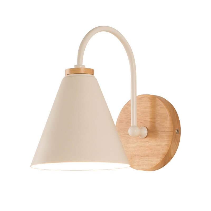 Modern Minimalist Cone Shade Wall Sconce Lamp - Wooden Base 1-Light Fixture