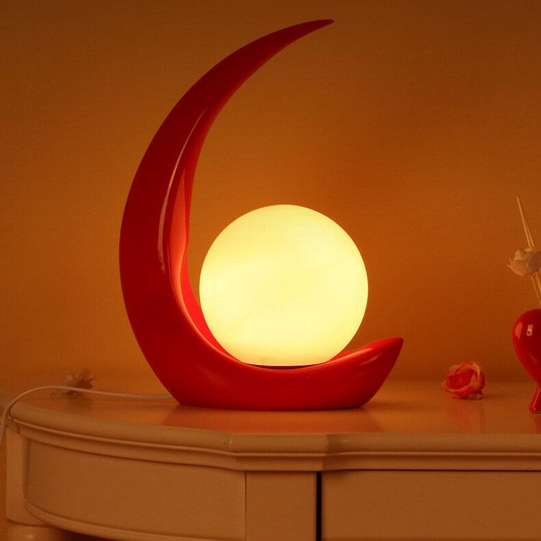 Creative Crescent Night Resin 1-Light Table Lamp - Decorative Bedside Lighting, Unique Modern Home Decor, Stylish Nightstand Lamp for Bedroom, Living Room, and Office, Warm Ambient Light, Gift Idea for Home Decoration
