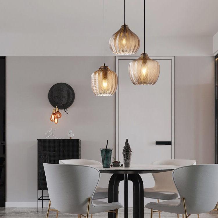 Nordic Textured Wavy Glass Pendant Light - 1-Light Barrel Fixture