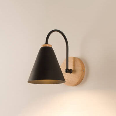 Modern Minimalist Cone Shade Wall Sconce Lamp - Wooden Base 1-Light Fixture