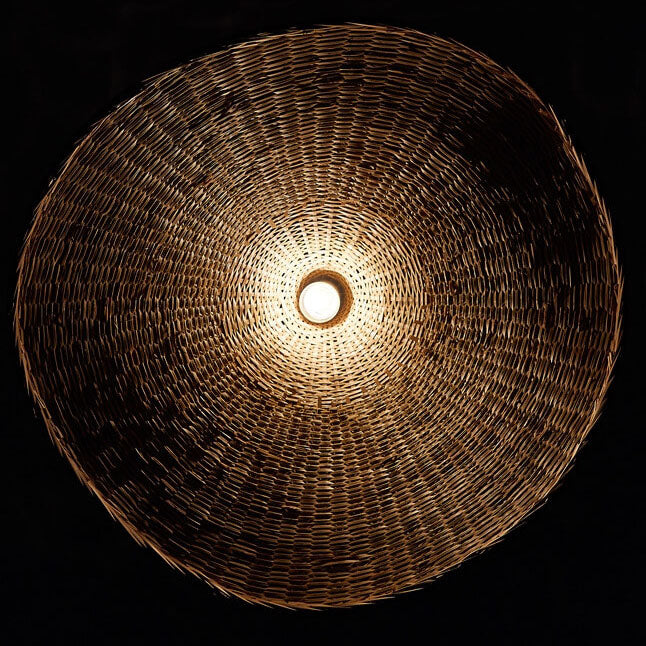 Woven Bamboo Pendant Light - 1-Light Straw Hat Design, Rustic Home Decor, Boho Lighting