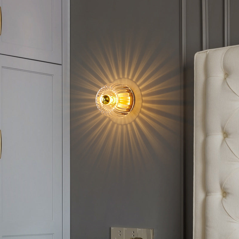Modern Luxury Copper Sun-Shaped Flush Mount Light - 1-Light Glass Fixture