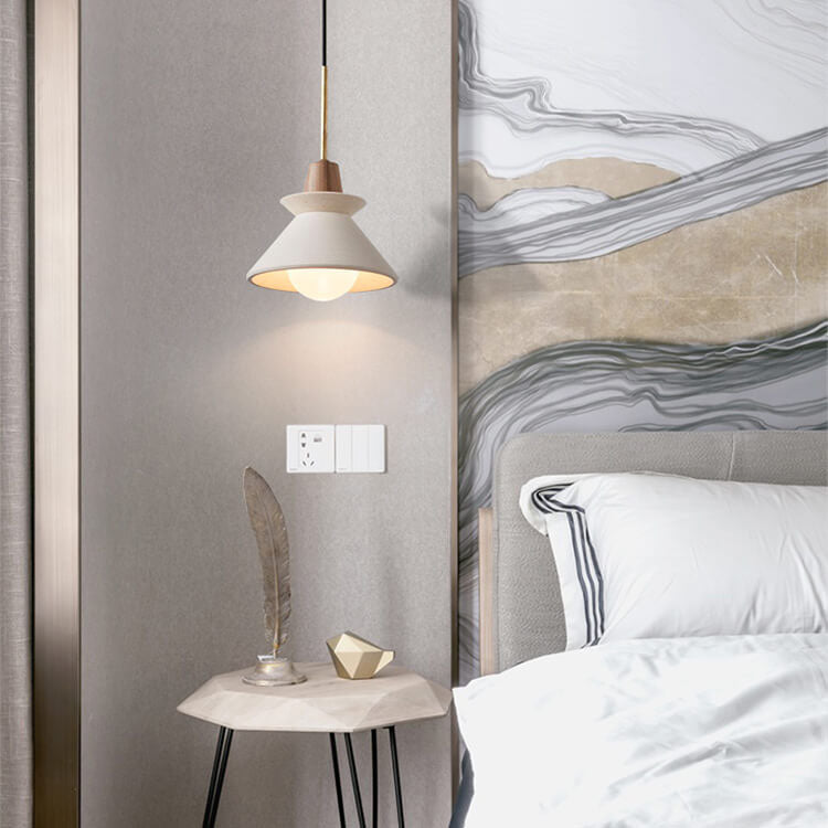 Nordic Minimalist White Cement Pendant Light - 1-Light Tapered Design
