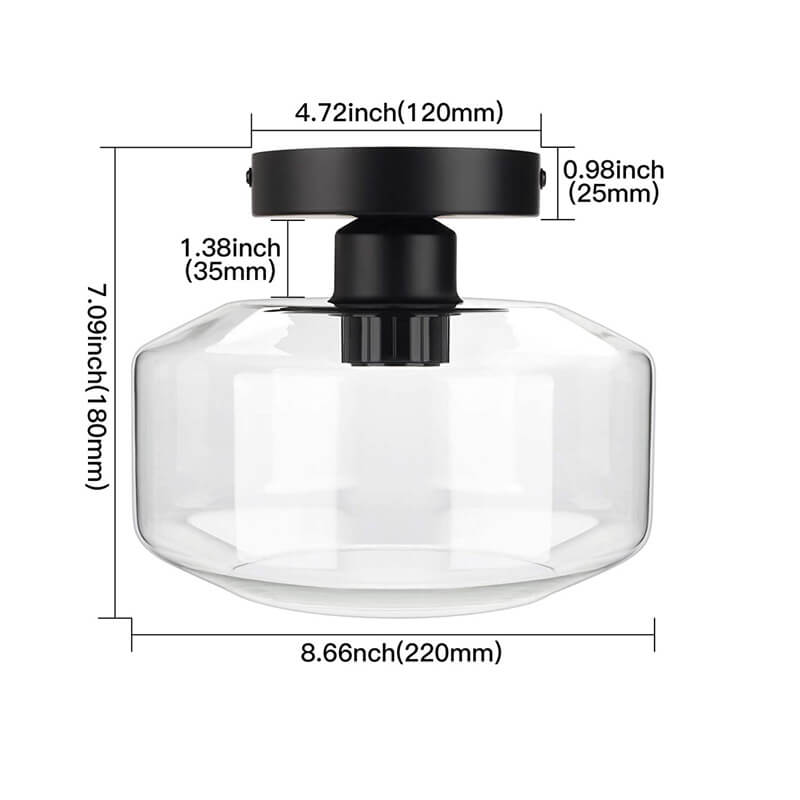 Clear Glass Dome Semi-Flush Mount Light Fixture