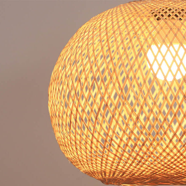 Bamboo Weaving Beige Japanese Pendant Light - 1-Light Round Design