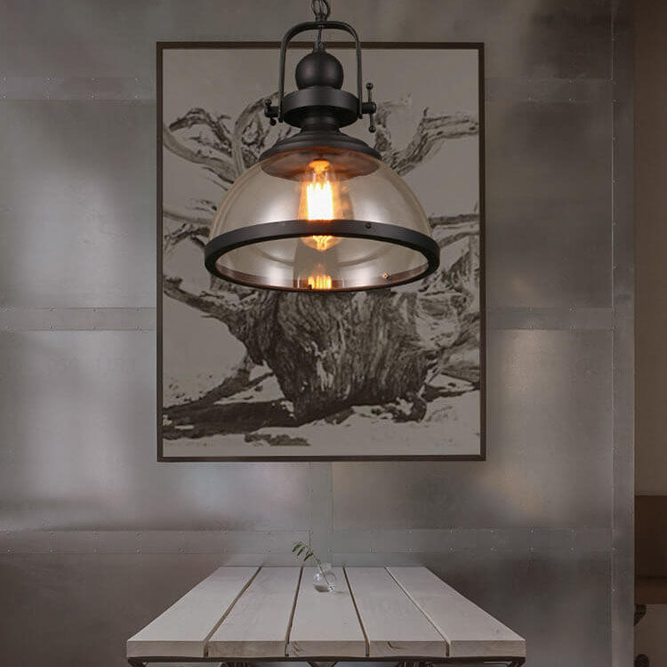 Retro Glass Shade Pendant Light - 1-Light Single Dome Fixture, Vintage Style Ceiling Lighting
