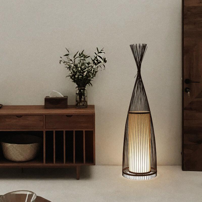 Bamboo Weaving Hut Shaped Floor Lamp - 1-Light Natural Décor