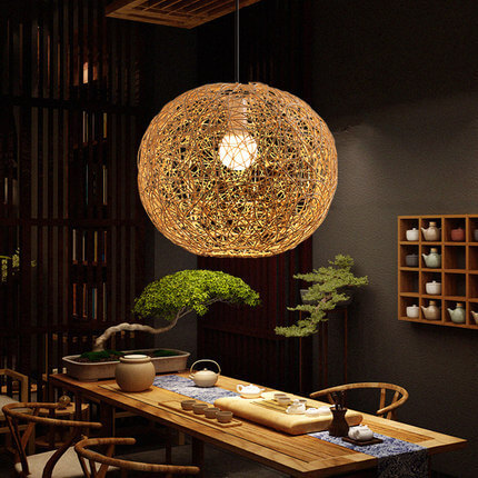 Rattan Weaving Beige Globe Pendant Light 1-Light Fixture