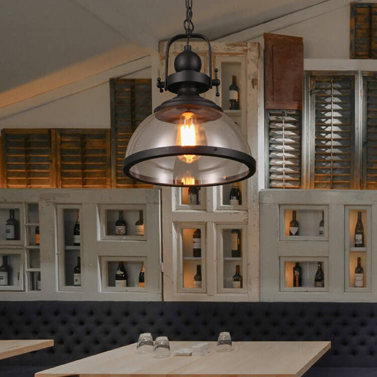Retro Glass Shade Pendant Light - 1-Light Single Dome Fixture, Vintage Style Ceiling Lighting