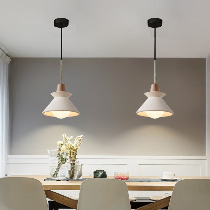 Nordic Minimalist White Cement Pendant Light - 1-Light Tapered Design