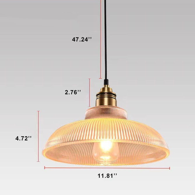 Vintage Striped Glass Pendant Light Fixture - 1-Light Ceiling Hanging Lamp
