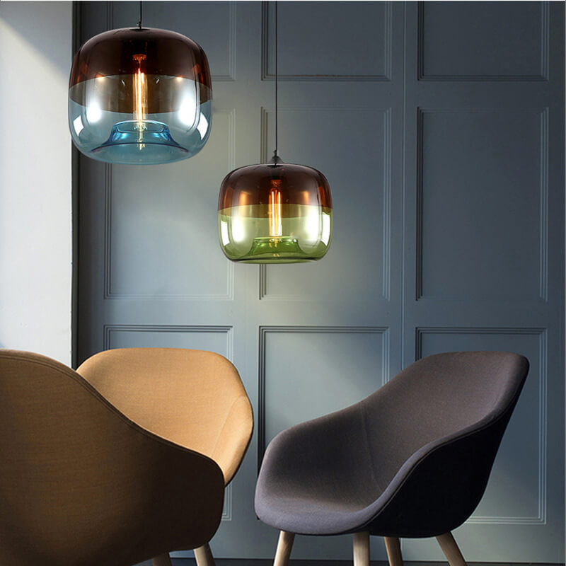 Retro Colorful Drum Pendant Light - 1-Light Glass Fixture for Stylish Home Decor