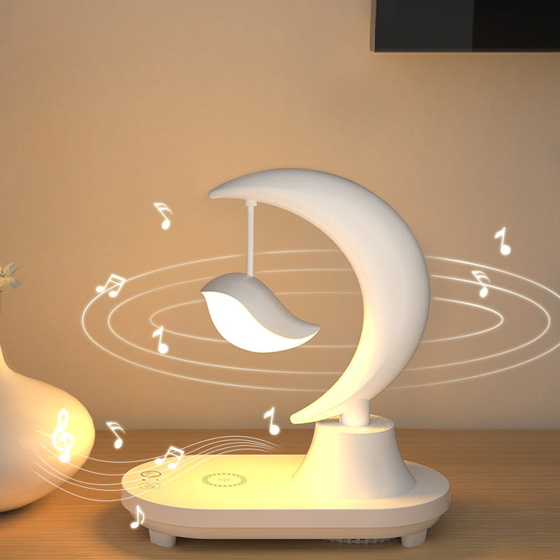 Modern Art Deco ABS Moon Shape Bluetooth Speaker Night Light LED Table Lamp - Wireless Design, USB Rechargeable, Touch Control, Ambient Lighting, Smart Home Décor, Music Player, Gift Idea for Bedroom, Living Room, Office, Kids Room
