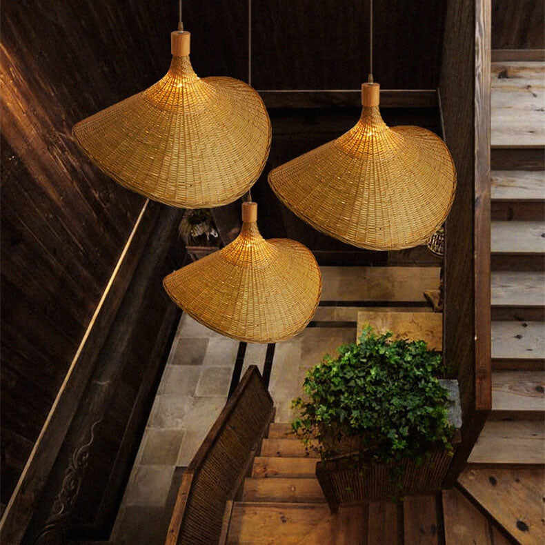 Woven Bamboo Straw Hat Pendant Light - Eco-Friendly Lighting Fixture
