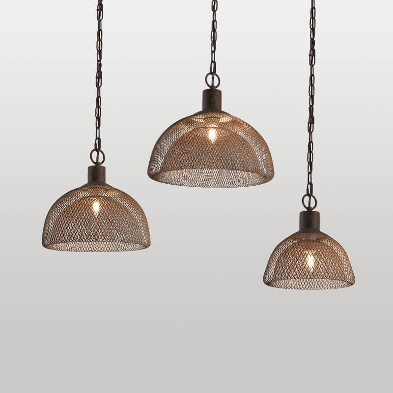 Retro Rustic Wrought Iron Half Round 1-Light Pendant Light