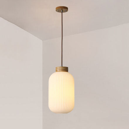 Retro White Striped Glass Jar Pendant Light, 1-Light Japanese Design