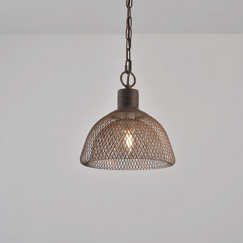 Retro Rustic Wrought Iron Half Round 1-Light Pendant Light