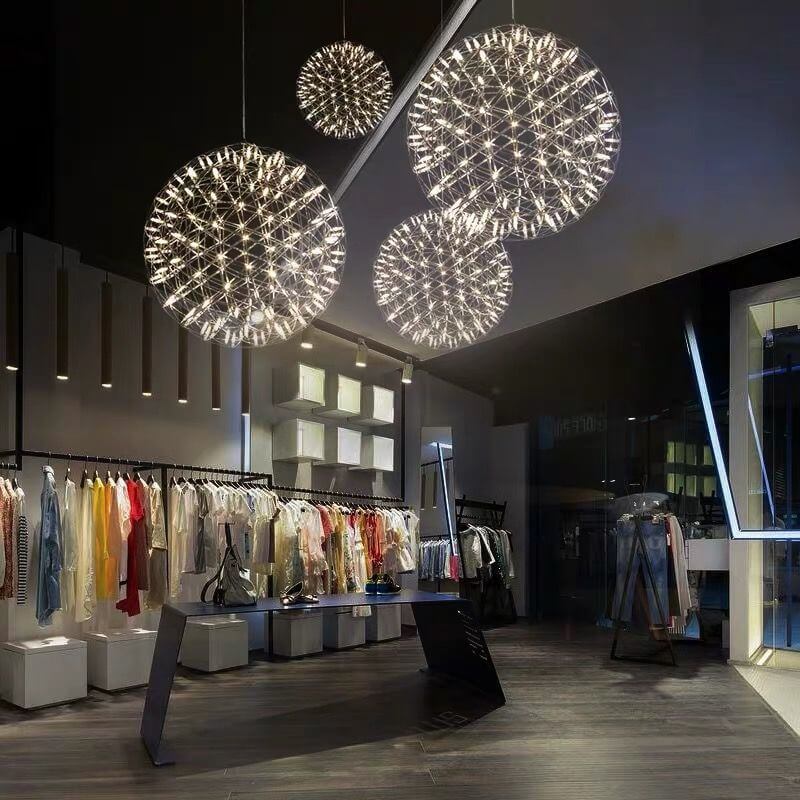Contemporary Iron 12-Light LED Firework Pendant for Living Room