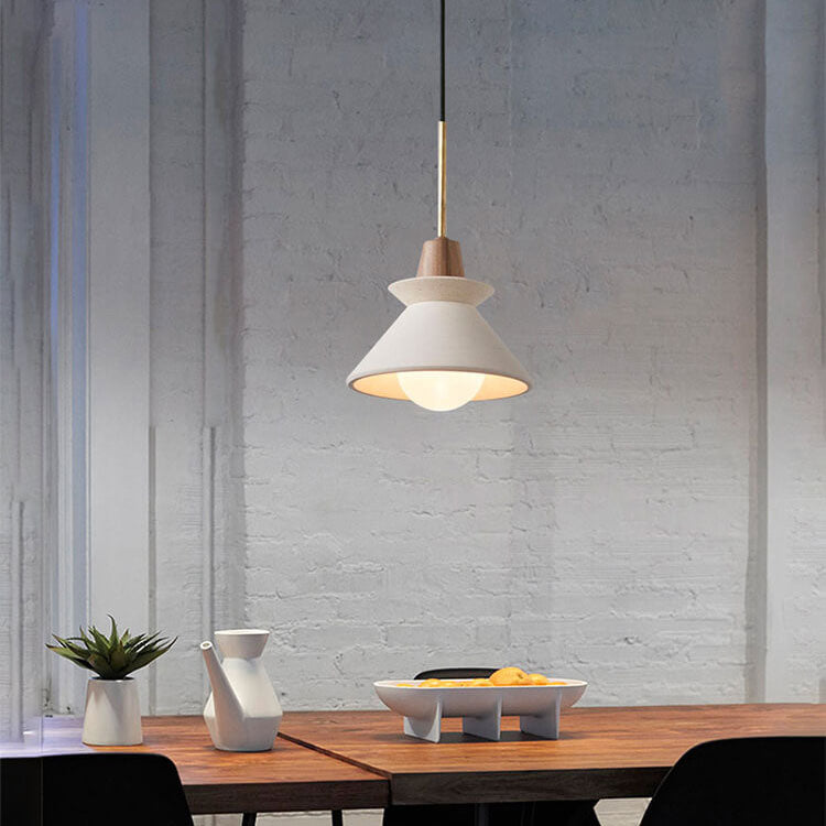 Nordic Minimalist White Cement Pendant Light - 1-Light Tapered Design