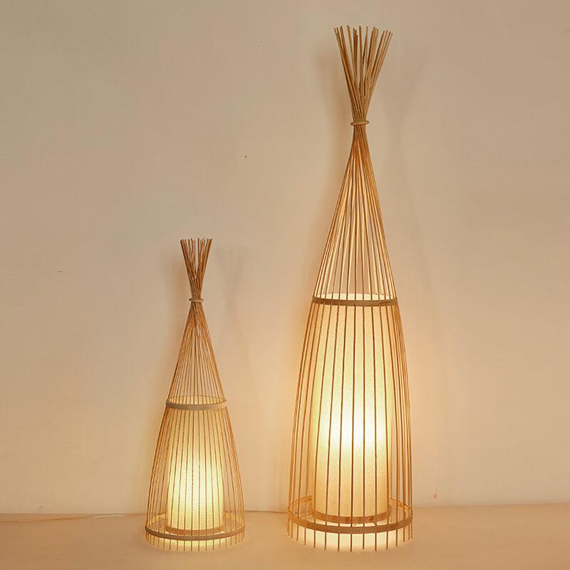 Bamboo Weaving Hut Shaped Floor Lamp - 1-Light Natural Décor