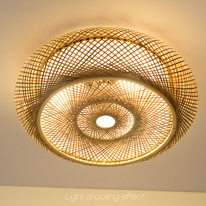 Bamboo Weaving 3-Light Flush Mount Ceiling Light Fixture