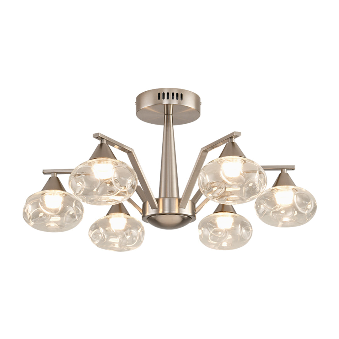 Sputnik Mid Century Semi-Flush Mount Ceiling Light - Silver Metal Pendant Fixture