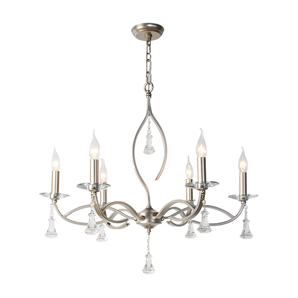 Candle Stick Chandelier Silver Finish Crystal Ceiling Light