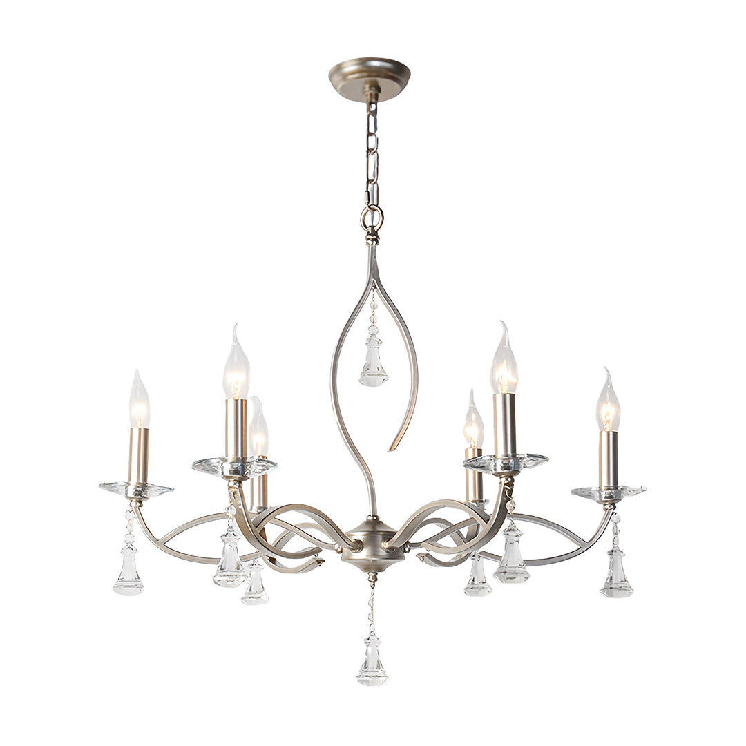 Candle Stick Chandelier Silver Finish Crystal Ceiling Light