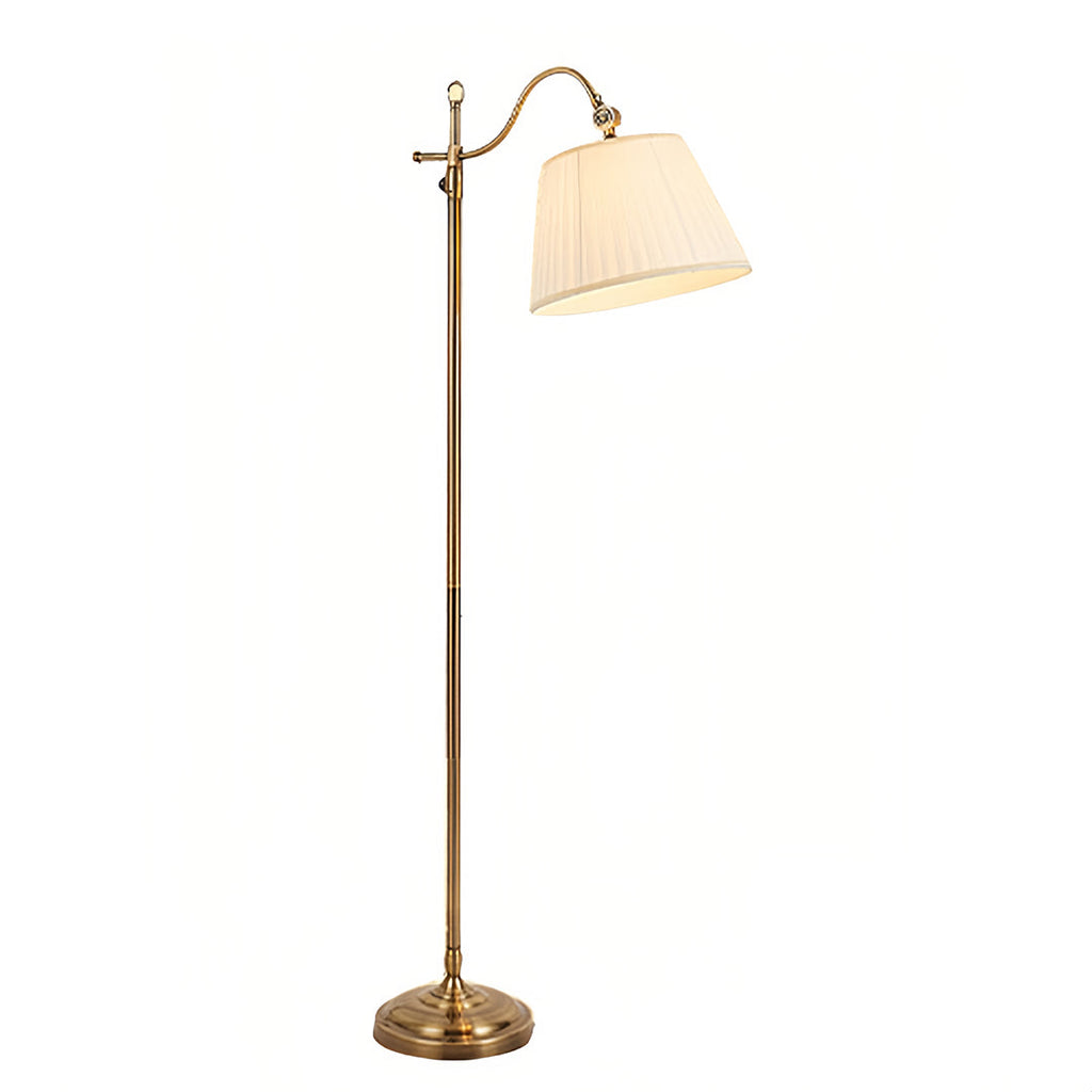 Vintage Copper Floor Lamp Adjustable Arch with Fabric Shade